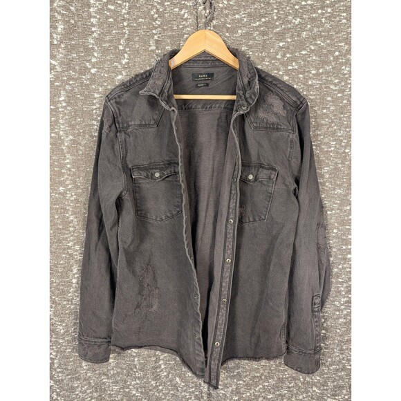 Zara Black Distressed Denim Relaxed Fit Jacket Women's Size XL 100% Cotton - Picture 14 of 16